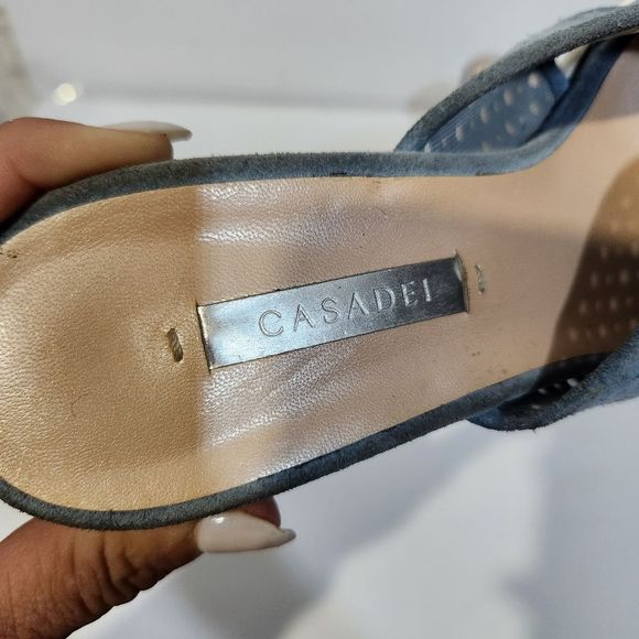 Casadei wedge slip on suede sandals  blue white size 8 - Picture 6 of 11